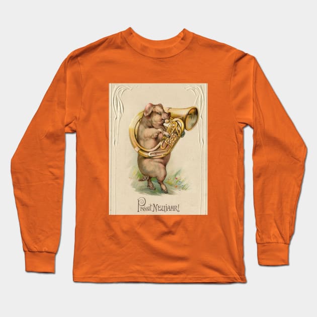 Pig With a Tuba Wakes Up the Farm Long Sleeve T-Shirt by Star Scrunch